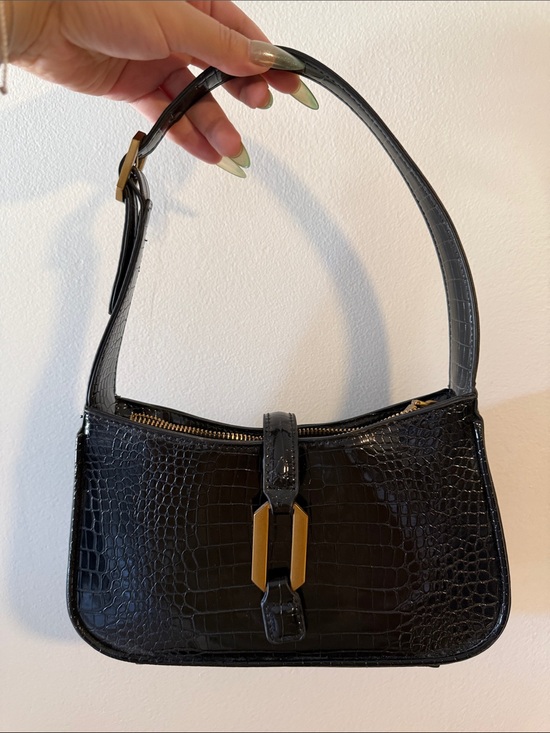 Aldo Handbags - Aldo Black Croc-Embossed Shoulder Bag with Gold Hardware